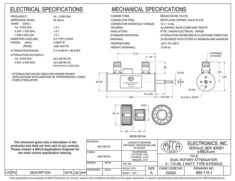 685-110-1 Variable RF Attenuators electrical specs