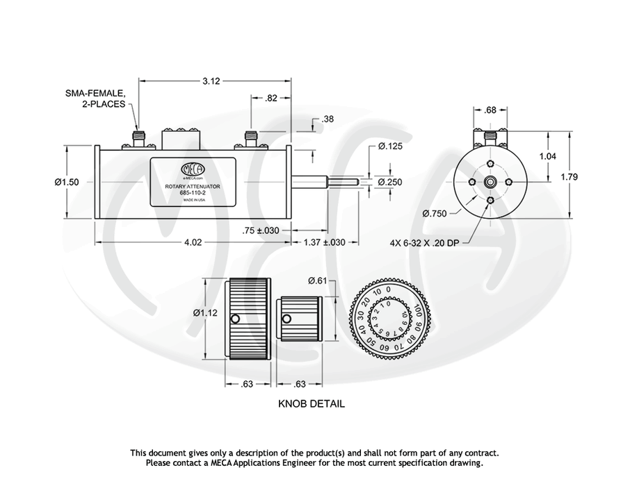 685-110-2 Manually Variable Attenuator SMA-Female connectors drawing