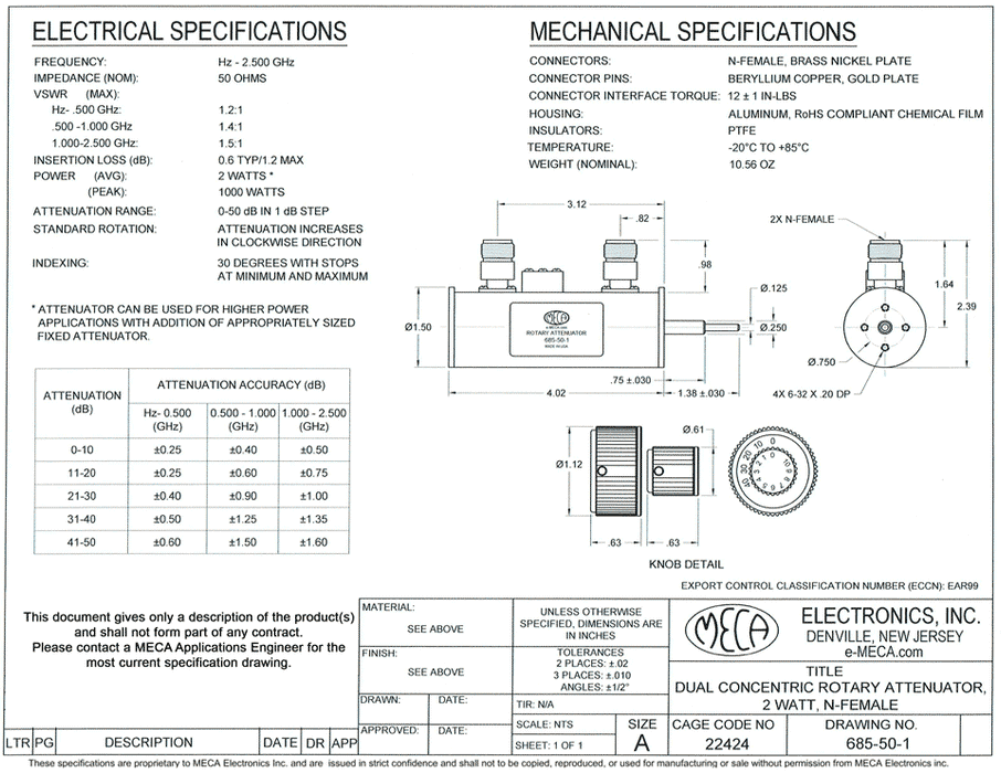 685-50-1 Step Attenuator electrical specs