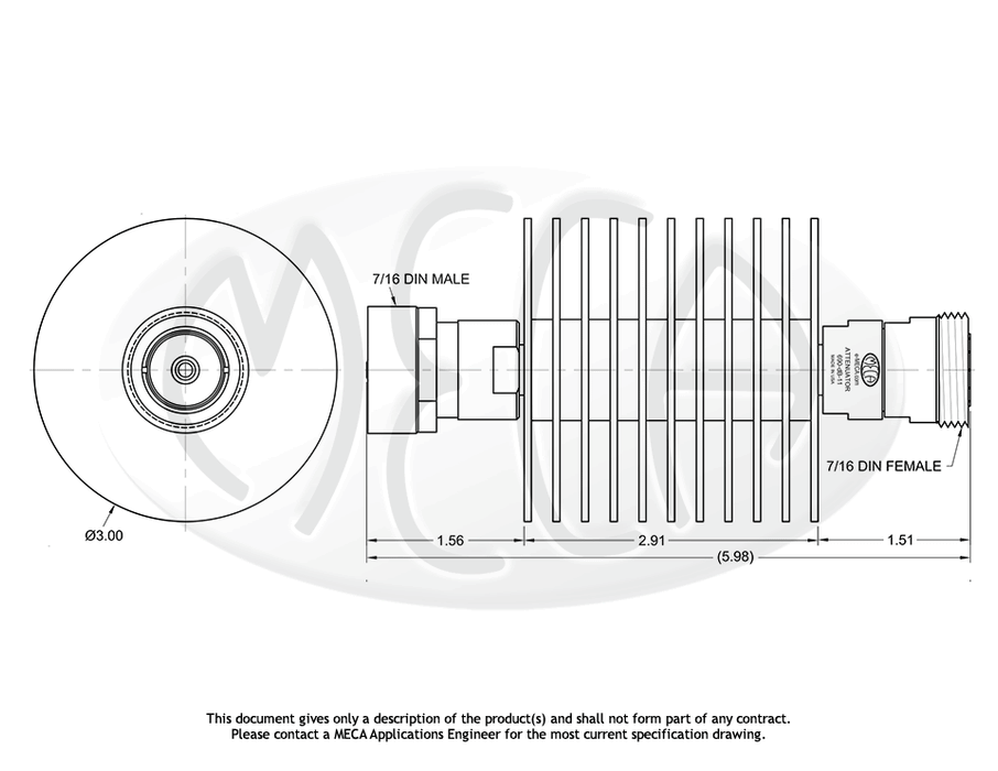 690-40-11 RF Attenuator 7/16-DIN connectors drawing