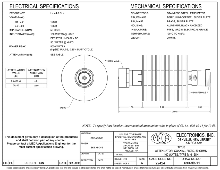 690-03-11 Microwave Attenuators electrical specs