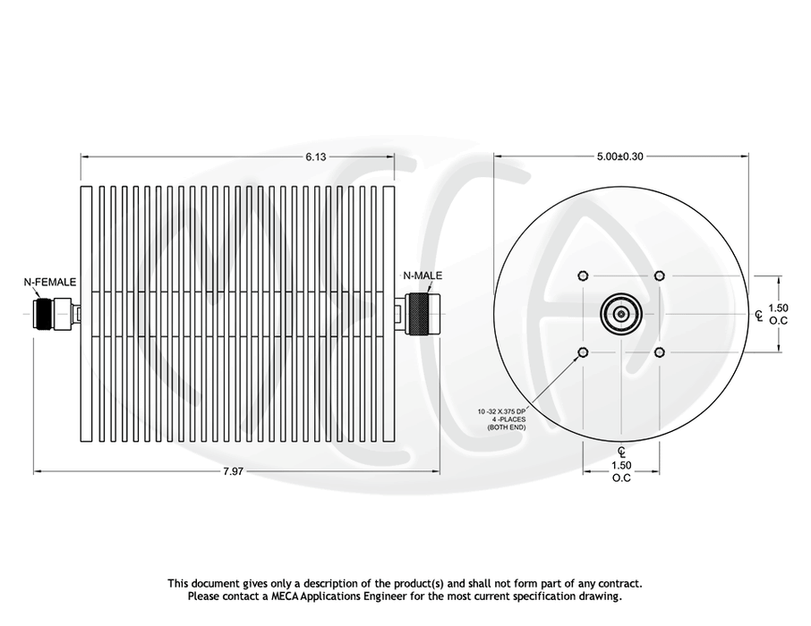 697-20-1 Coaxial Attenuator N-Type connectors drawing