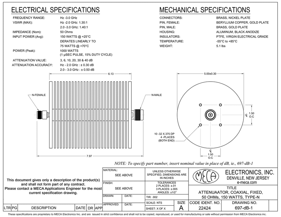 697-40-1 N-Type Fixed Attenuator electrical specs