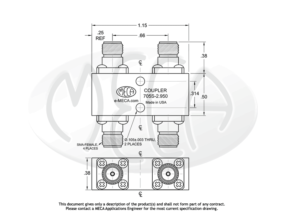 705S-2.950 3 dB Hybrids Coupler SMA-Female connectors drawing