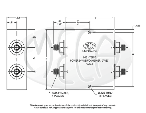 707S-0.900 SMA-Female 3dB Hybrid Coupler SMA-Female connectors drawing