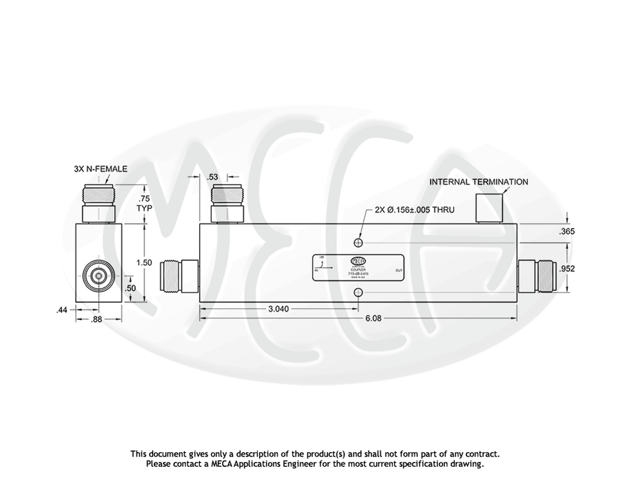 715-06-0.670 Directional Couplers N-Female connectors drawing