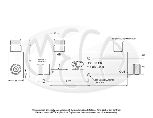 715-20-0.900 Directional Couplers N-Female connectors drawing