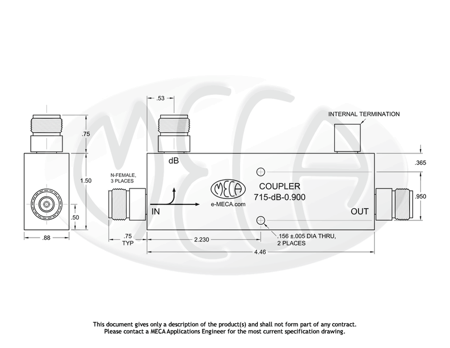 715-06-0.900 RF Directional Coupler N-Female connectors drawing