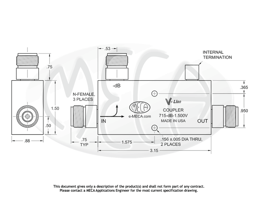 715-06-1.500V RF Directional Couplers N-Female connectors drawing