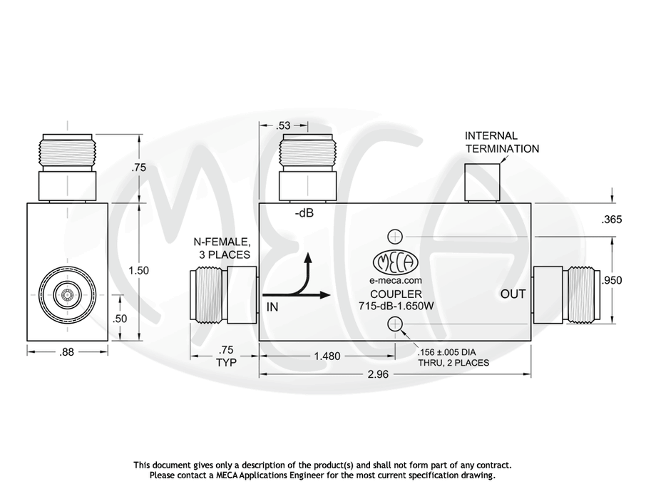 715-30-1.650W Directional Couplers N-Female connectors drawing