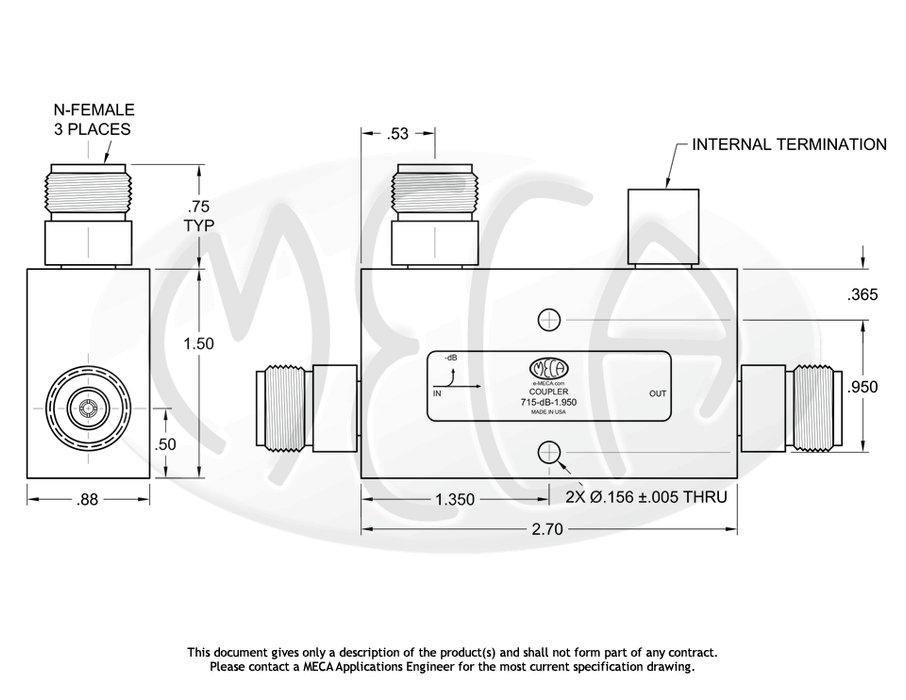 715-40-1.950 Directional Coupler N-Female connectors drawing