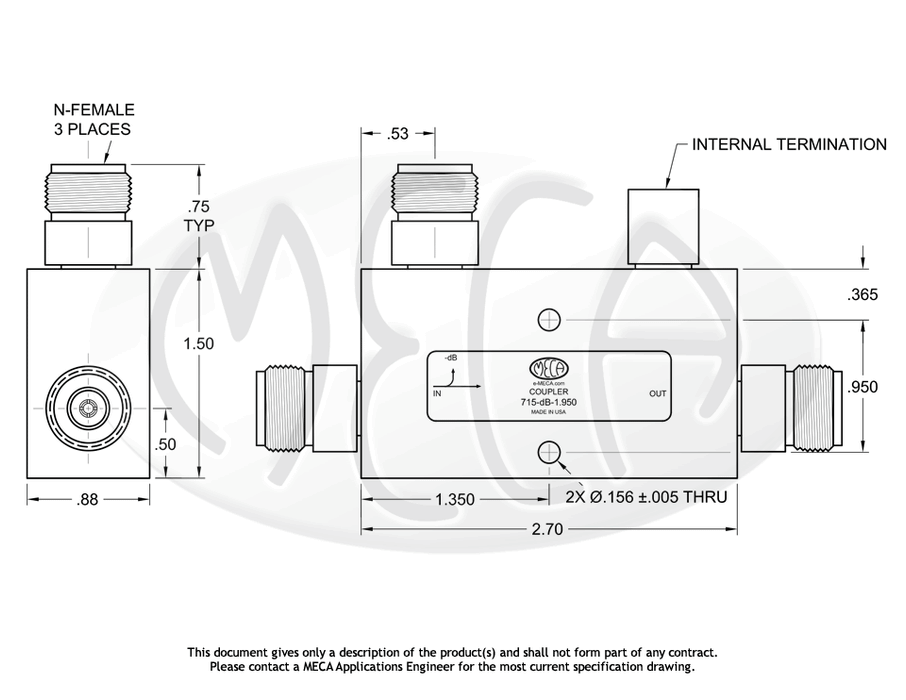 715-10-1.950 Directional Coupler N-Female connectors drawing