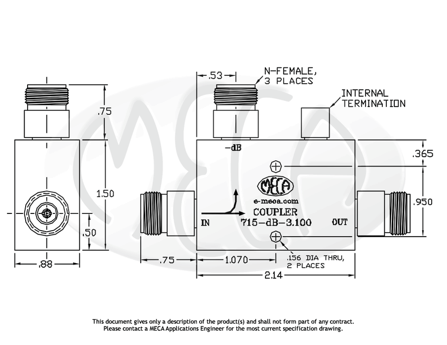 715-06-3.100 Directional Couplers N-Female connectors drawing