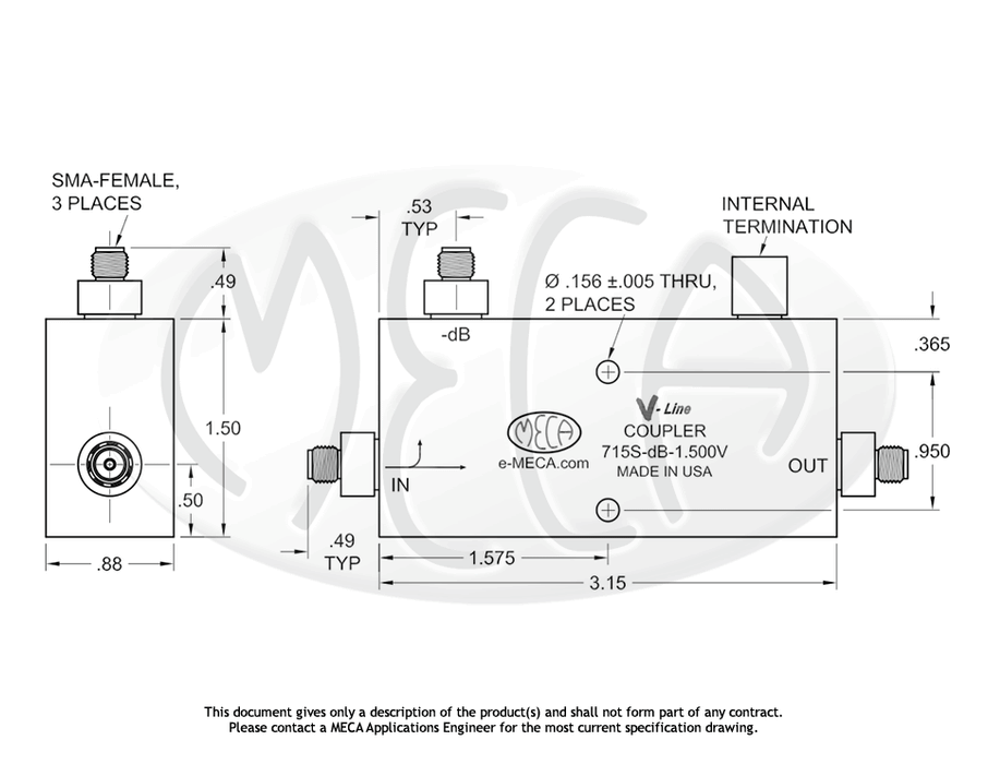 715S-20-1.500V Directional Couplers SMA-Female connectors drawing