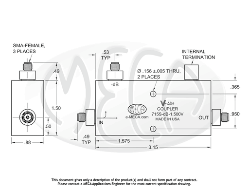 715S-10-1.500V Directional Coupler SMA-Female connectors drawing