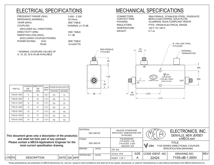 715S-30-1.500V Directional RF Coupler electrical specs