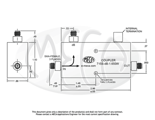 715S-40-1.650W Directional Couplers SMA-Female connectors drawing