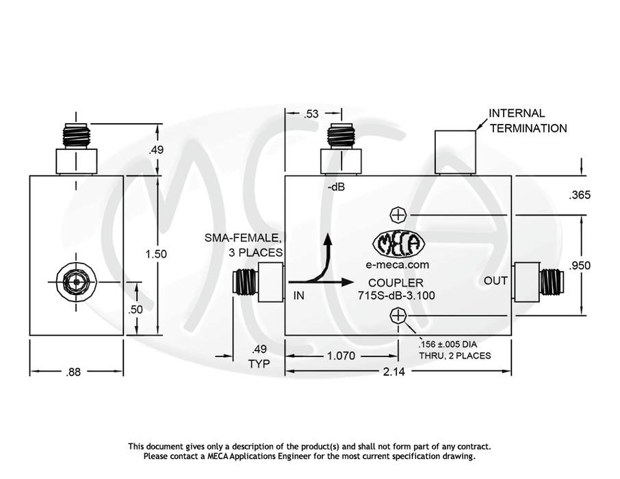 715S-10-3.100 Directional Coupler SMA-Female connectors drawing