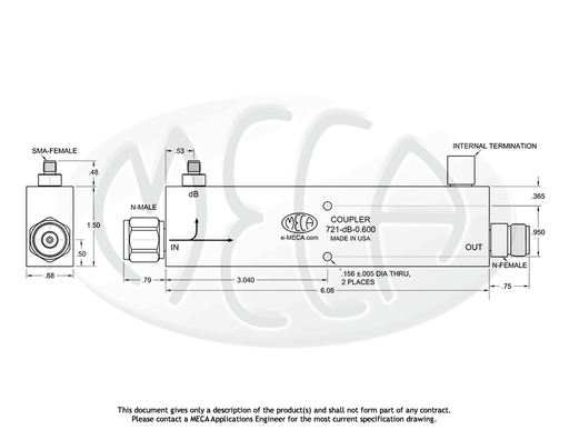 721-10-0.600 Directional Coupler In-line connectors drawing