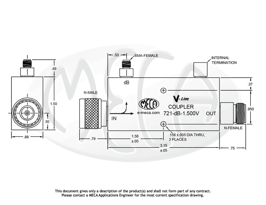 721-10-1.500V Directional Couplers In-line connectors drawing