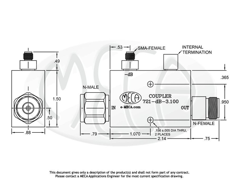 721-20-3.100 RF Directional Couplers In-line connectors drawing