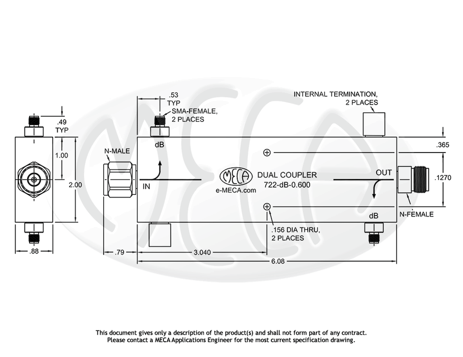 722-10-0.600 Dual Directional Coupler In-line connectors drawing