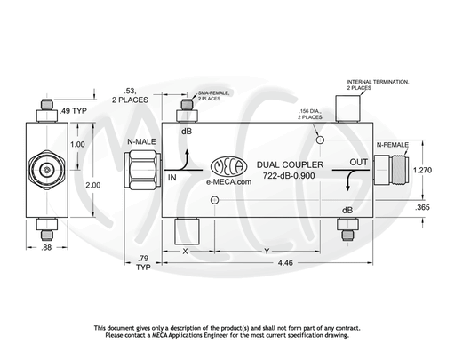 722-10-0.900 Dual Directional Couplers In-line connectors drawing