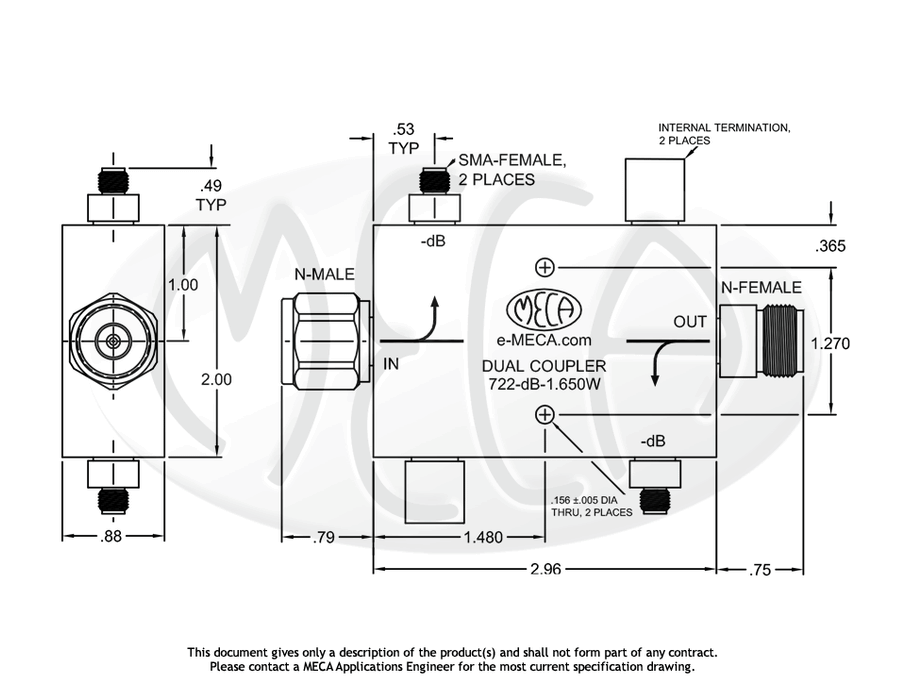 722-10-1.650W Directional Coupler In-line connectors drawing
