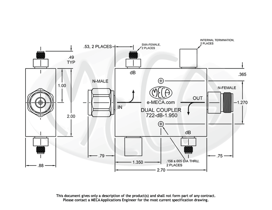 722-20-1.950 RF Dual Directional Coupler In-line connectors drawing