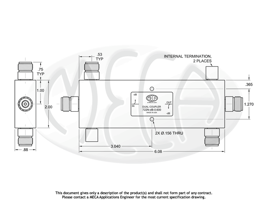 722N-40-0.600 N-Type Dual Directional Couplers connectors drawing