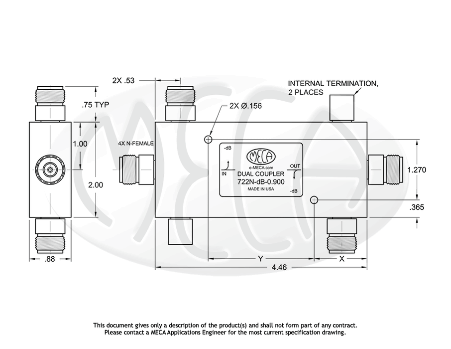 722N-40-0.900 Dual Directional Coupler N-Female connectors drawing