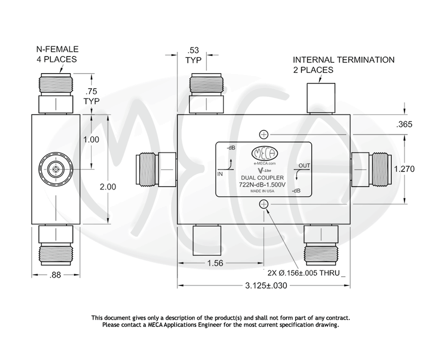 722N-40-1.500V Dual Directional Couplers N-Female connectors drawing