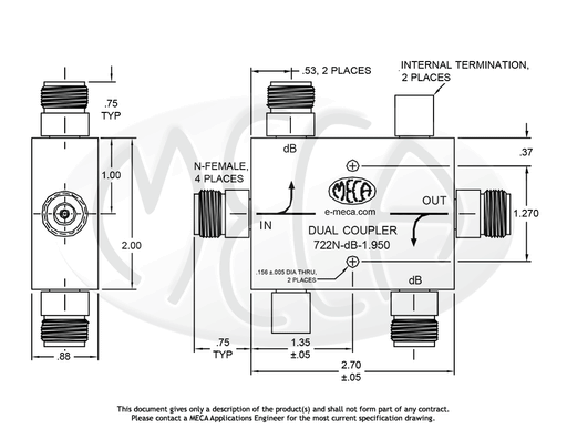 722N-10-1.950 Directional Coupler N-Female connectors drawing