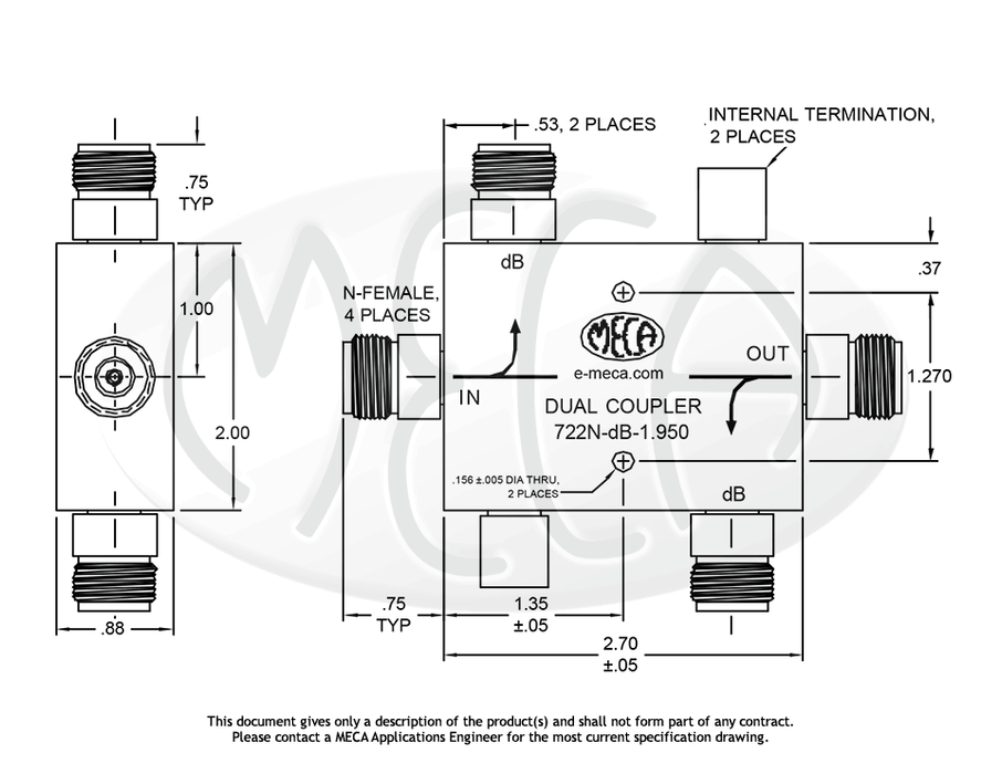 722N-20-1.950 Dual Directional Coupler N-Female connectors drawing