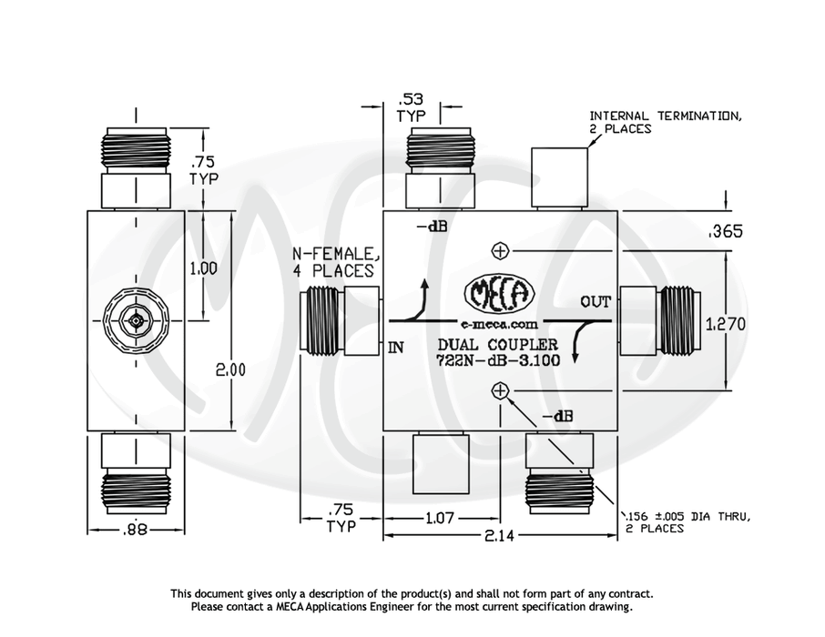 722N-30-3.100 N-Type Dual Directional Coupler N-Female connectors drawing