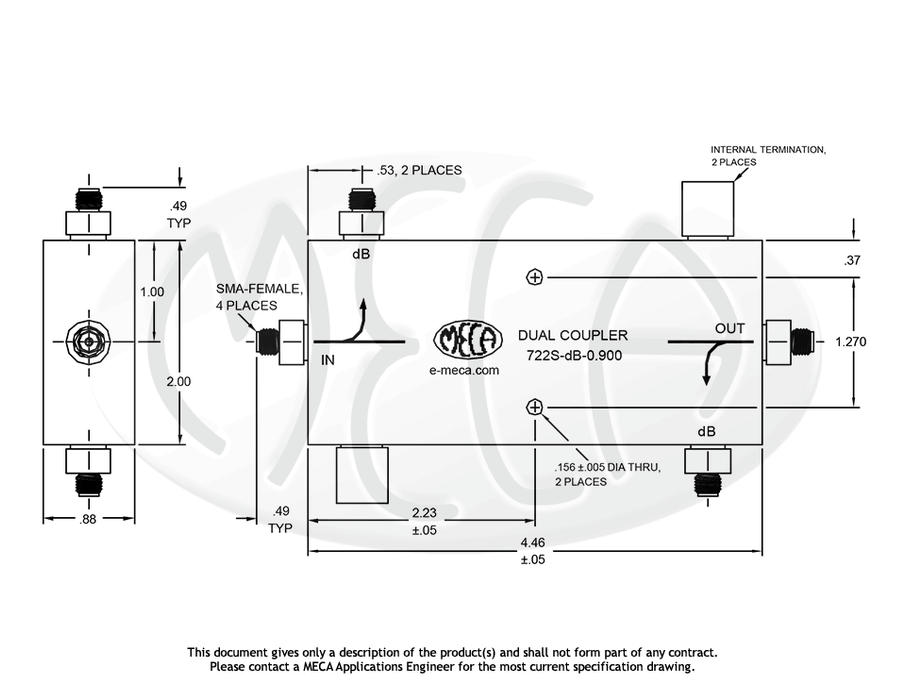 722S-10-0.900 RF Dual Couplers SMA-Female connectors drawing