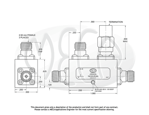 765-20-25.000 Directional Coupler 2.92mm-Female connectors drawing