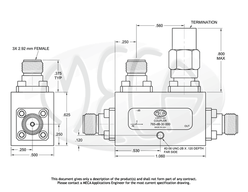 765-10-30.000 Directional Coupler 2.92mm-Female connectors drawing