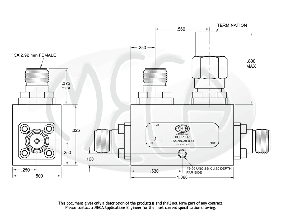765-10-30.000 Directional Coupler 2.92mm-Female connectors drawing