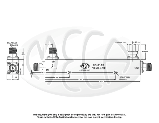 780-10-0.750 Directional Coupler SMA-Female connectors drawing