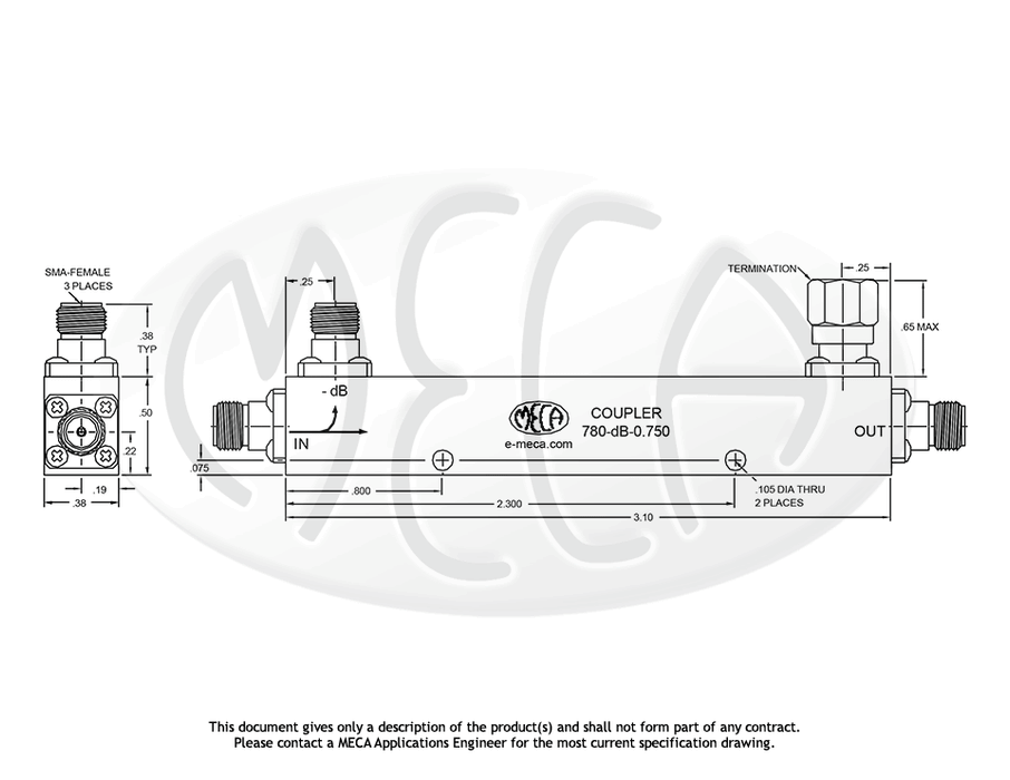 780-20-0.750 RF Directional Coupler SMA-Female connectors drawing