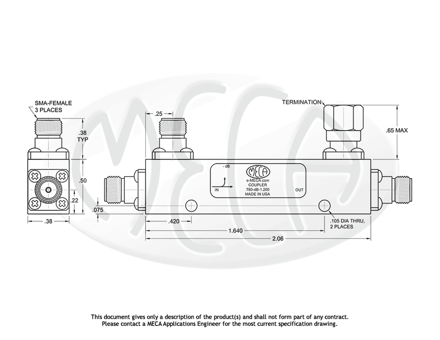 780-30-1.200 Directional Coupler SMA-Female connectors drawing