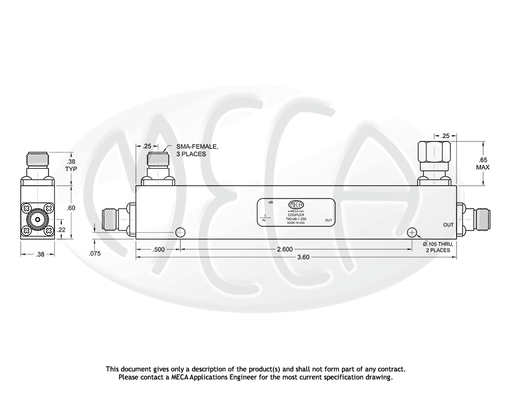 780-20-1.250 RF Stripline Coupler SMA-Female connectors drawing