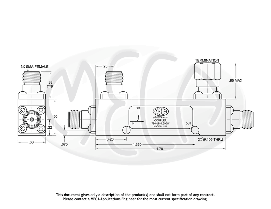 780-30-1.500W Directional Couplers SMA-Female connectors drawing