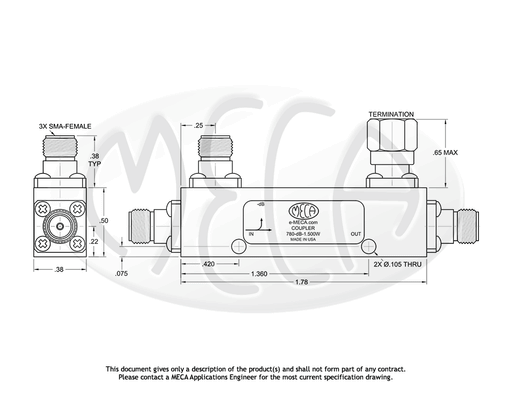 780-10-1.500W Directional Coupler SMA-Female connectors drawing