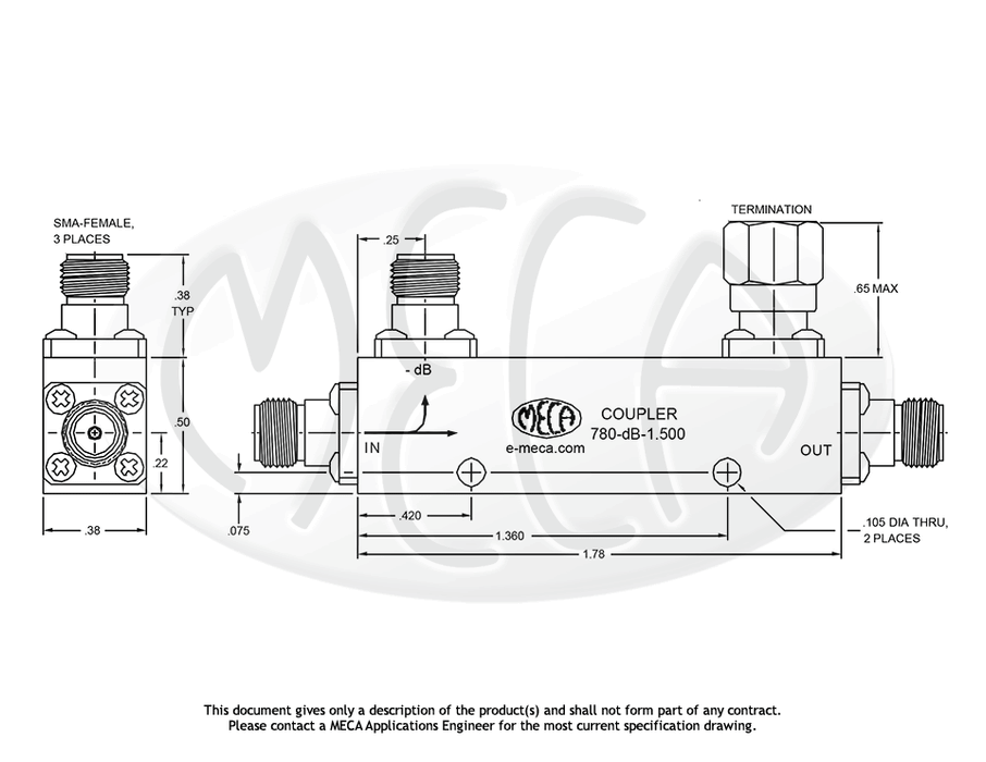 780-30-1.500 Directional Coupler SMA-Female connectors drawing