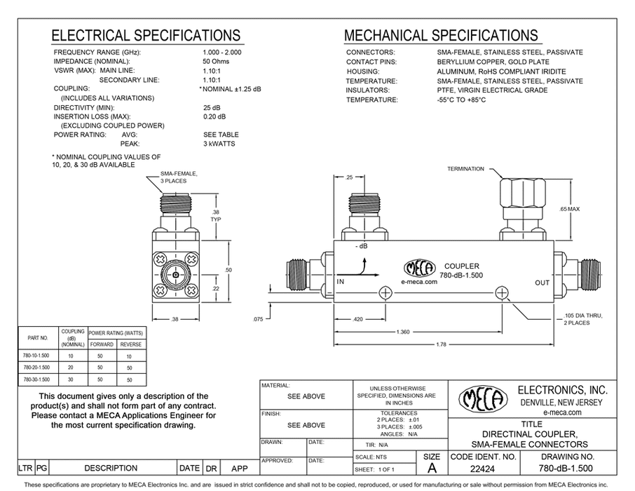 780-30-1.500 50-Watt RF Coupler electrical specs
