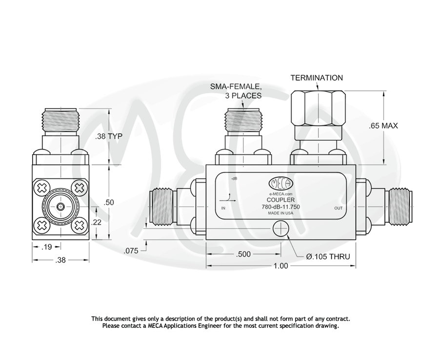 780-30-11.750 Directional Couplers SMA-Female connectors drawing