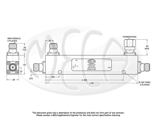 780-10-2.500 Directional Couplers SMA-Female connectors drawing