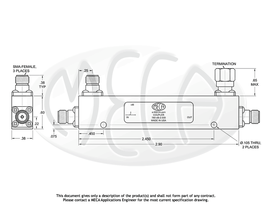 780-30-2.500 Directional Coupler SMA-Female connectors drawing